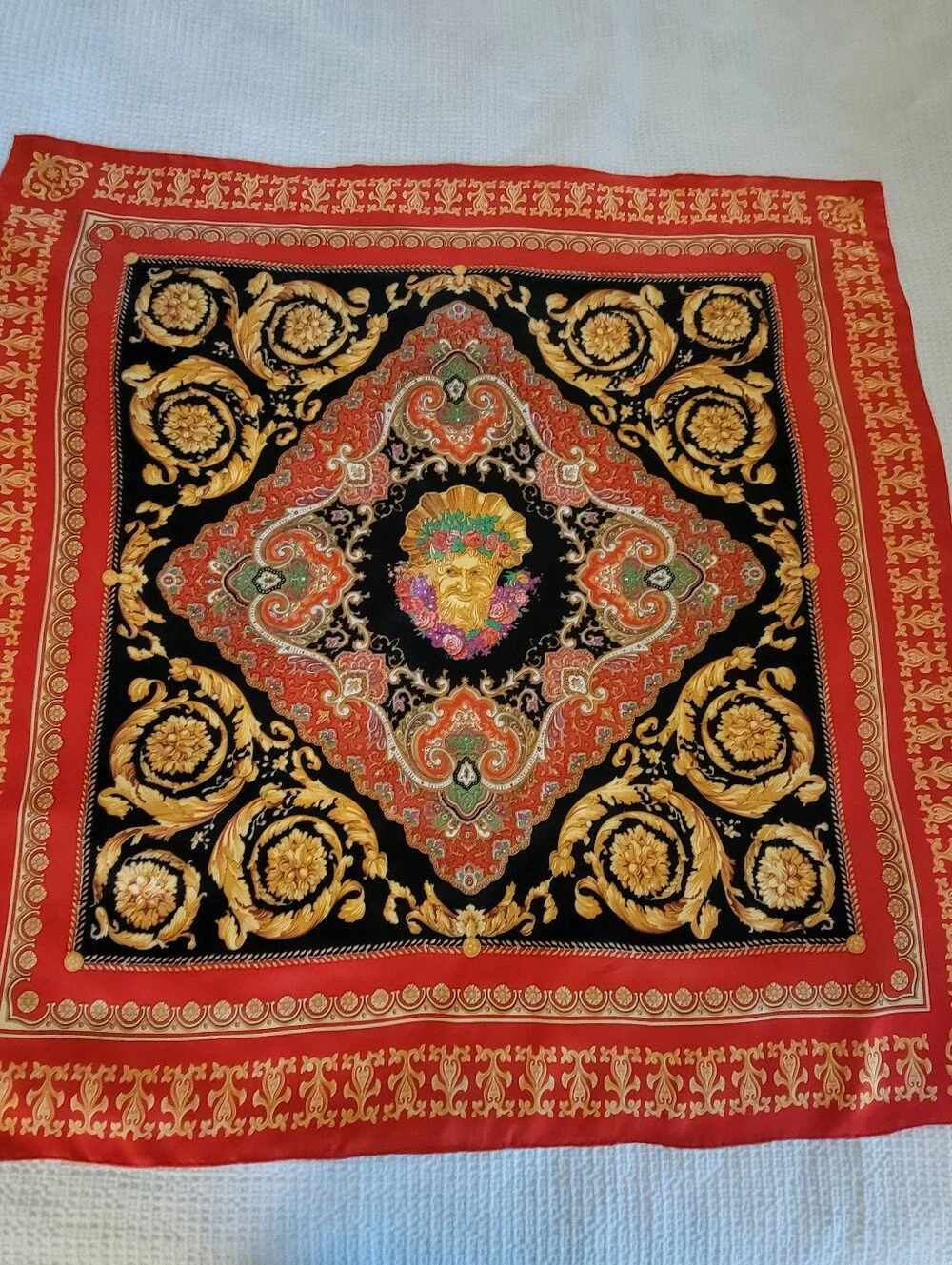 Vintage,Very Large HUALI,Red and Black Baroque-Style Scarf Accent